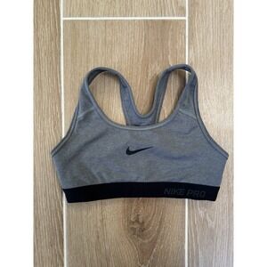 Nike Pro Sports Bra Womens XS Gray Black Racerback Gym Yoga Running Work Out EUC